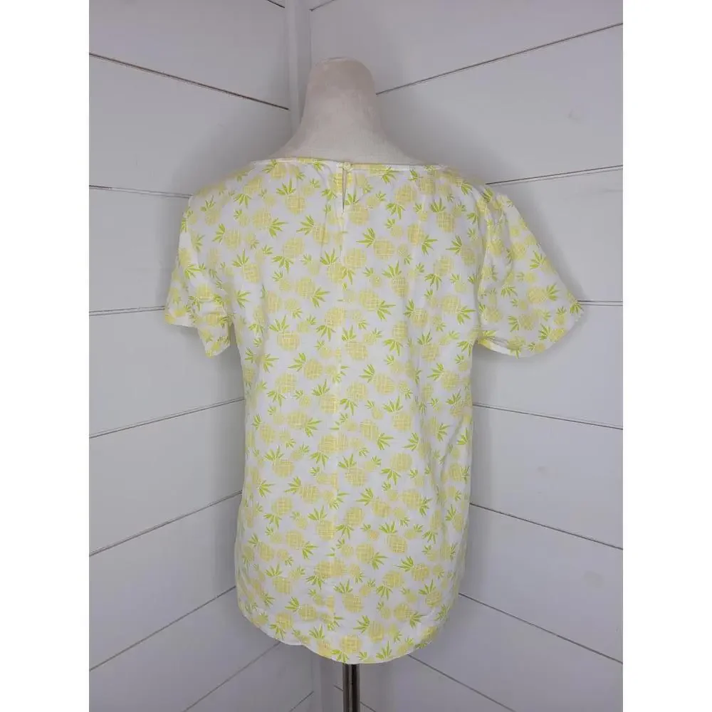 J Crew small white with pineapples blouse - Picture 2 of 5